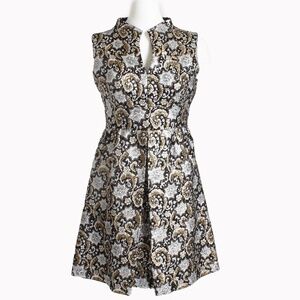 Vintage 1970s Metallic Lurex Brocade Cocktail Dress Gold Silver Black Size 11